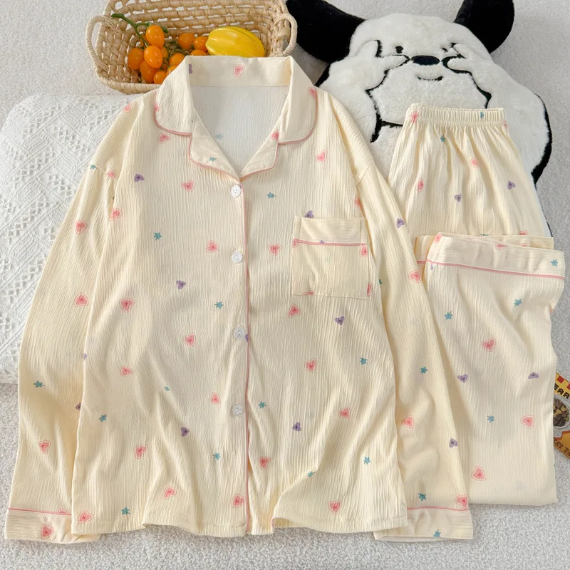 المرأة الربيع/الخريف وصول جديد طويلة الأكمام خفيفة الوزن الأكثر مبيعا القلب طباعة طالب ملابس خاصة غير رسمية مجموعة ملابس منزلية