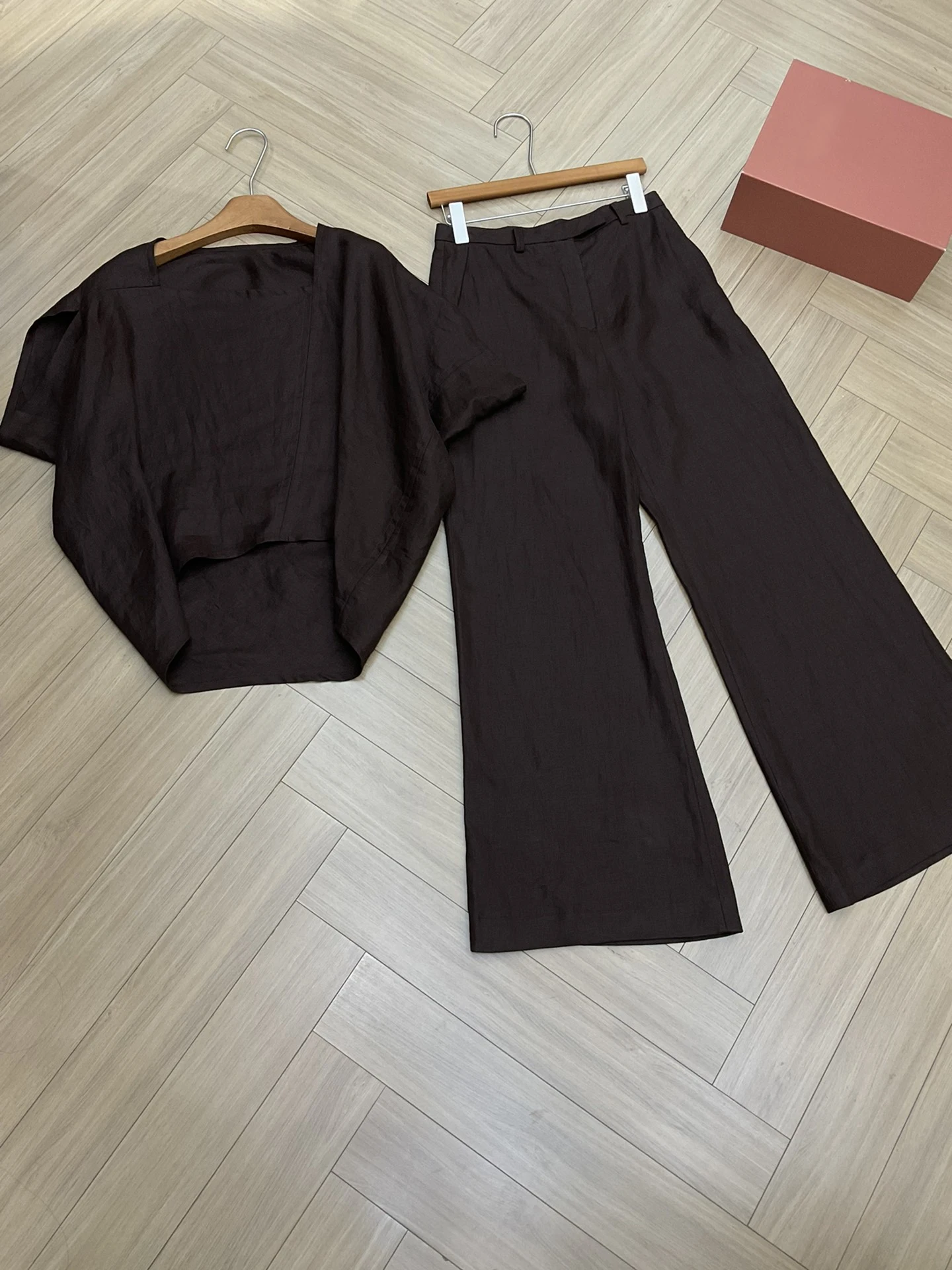 New Style Versatile Temperament Loose Feeling Linen Top High Waist Slim Wide Leg Pants Suit For Women