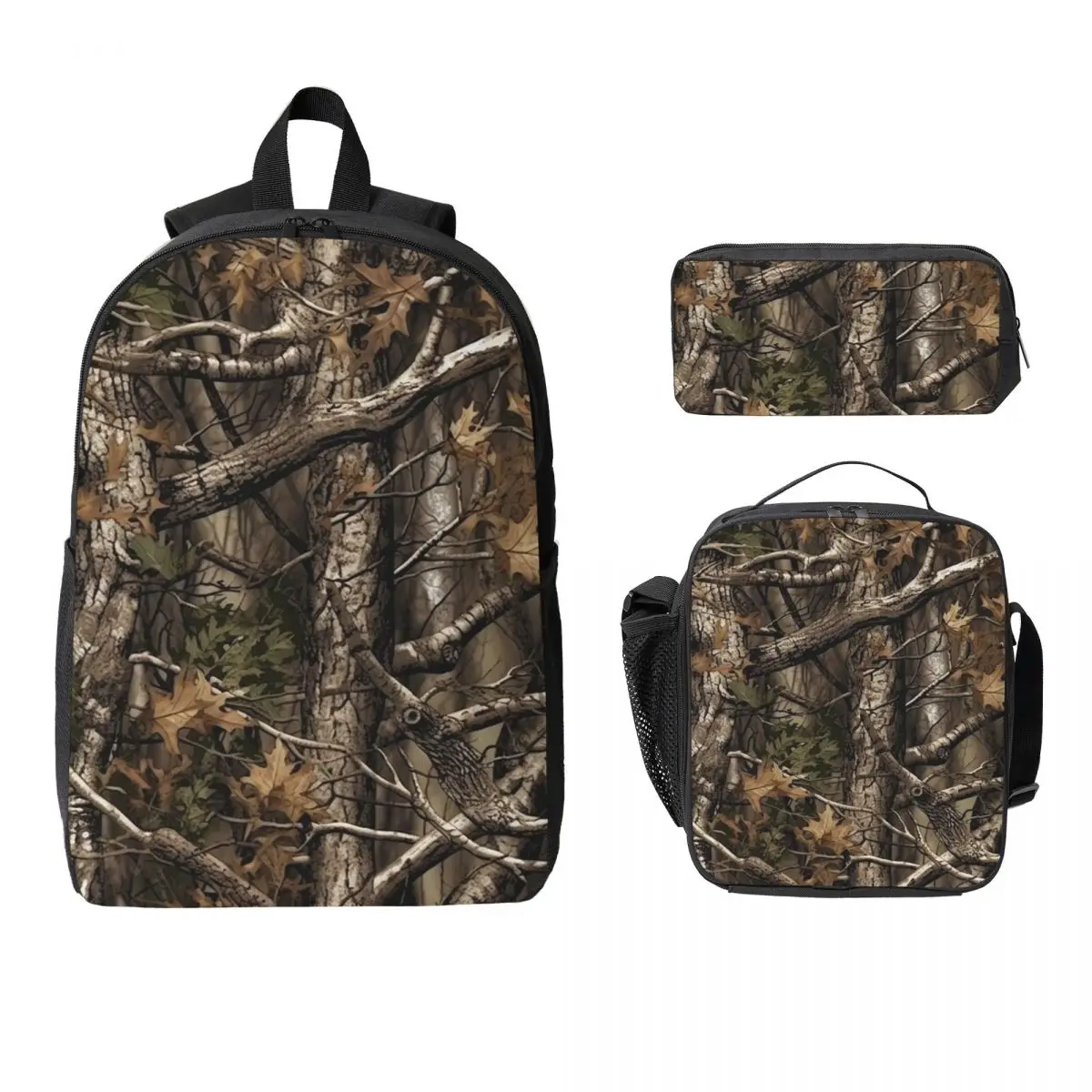 

Real Tree Forest Camo Camouflage Pattern Backpack BookBag School Bag Laptop Shoulder Bags 3ps Insulated Lunch Bag Pencil Case