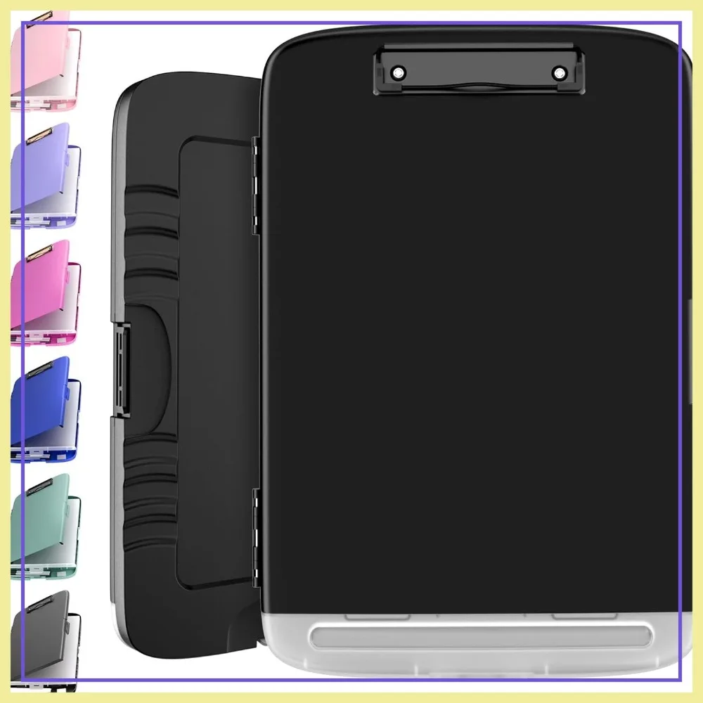 

Large Capacity Clipboard with Storage, Heavy Duty Plastic Nursing Clipboard with Pen Holder, Side-Opening Black