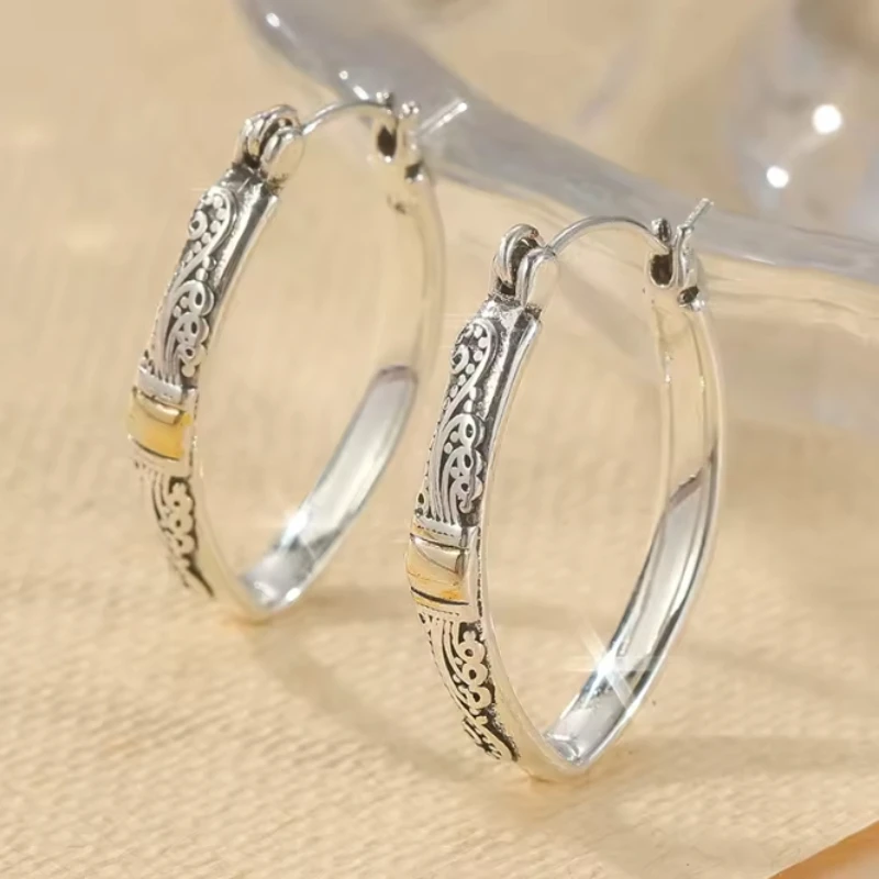 Vintage Trendy Carved Pattern Geometric Pendant Earrings Women's Personalized Ethnic Style Holiday Accessories Gifts