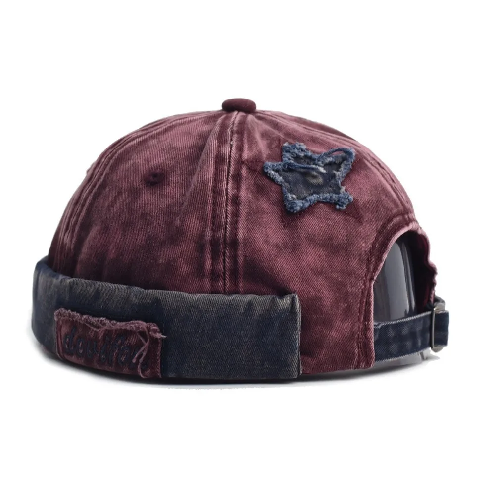 Casual Retro Docker Cap Washed Color Adjustable Hip Hop Hat without Visor Star Splicing Landlord Caps Unsiex