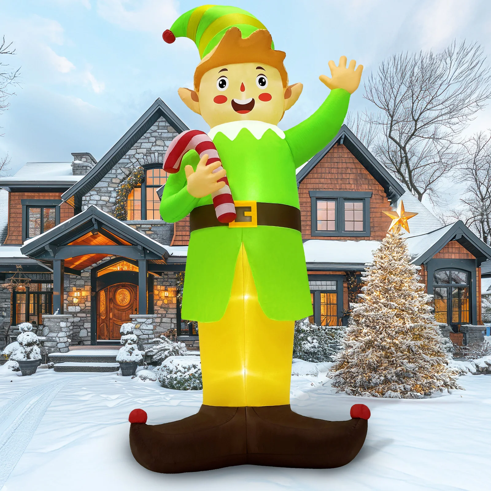 12FT Inflatable Christmas Candy Elf Station, Standing Inflatable Holiday Candy Elf for Holiday Party and Party Decorations