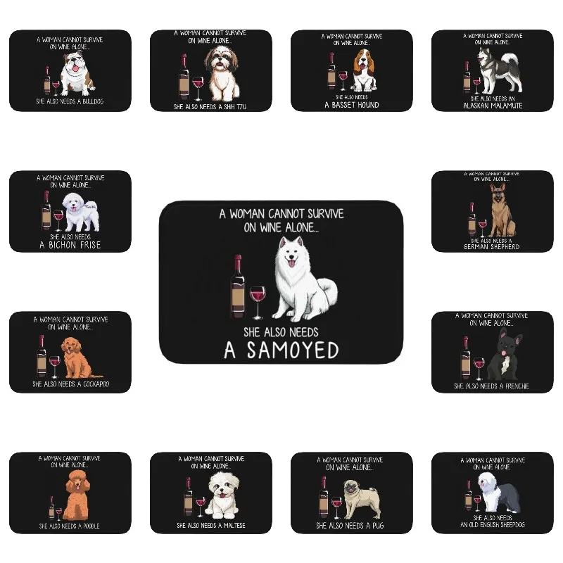 サモエドとワイン,面白い犬の玄関マット,滑り止め,吸収性,屋外用,リビングルームの玄関マット