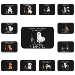 Samoyed And Wine Funny Dog Front Door Mat Anti-Slip Outdoor Absorbent Doggy Puppy Pet Doormat Living Room Entrance Rug Carpet