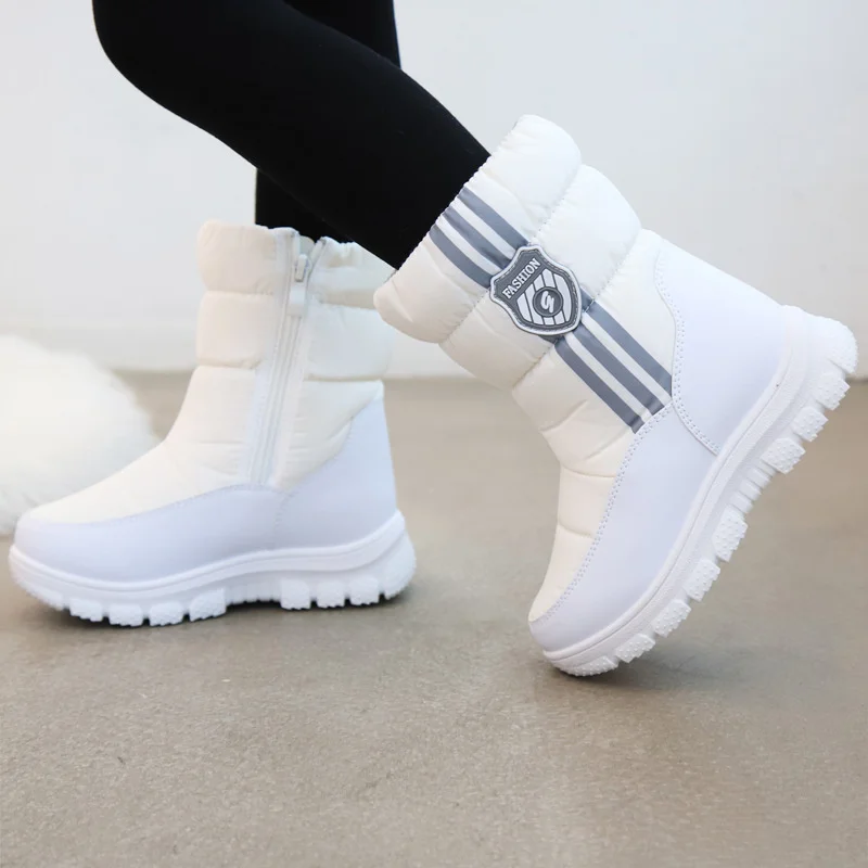 Winter Warm Fur Ankle Boots Children Black Girls Non-slip Waterproof Kids Footwear New Fashion Snow Boots Pink