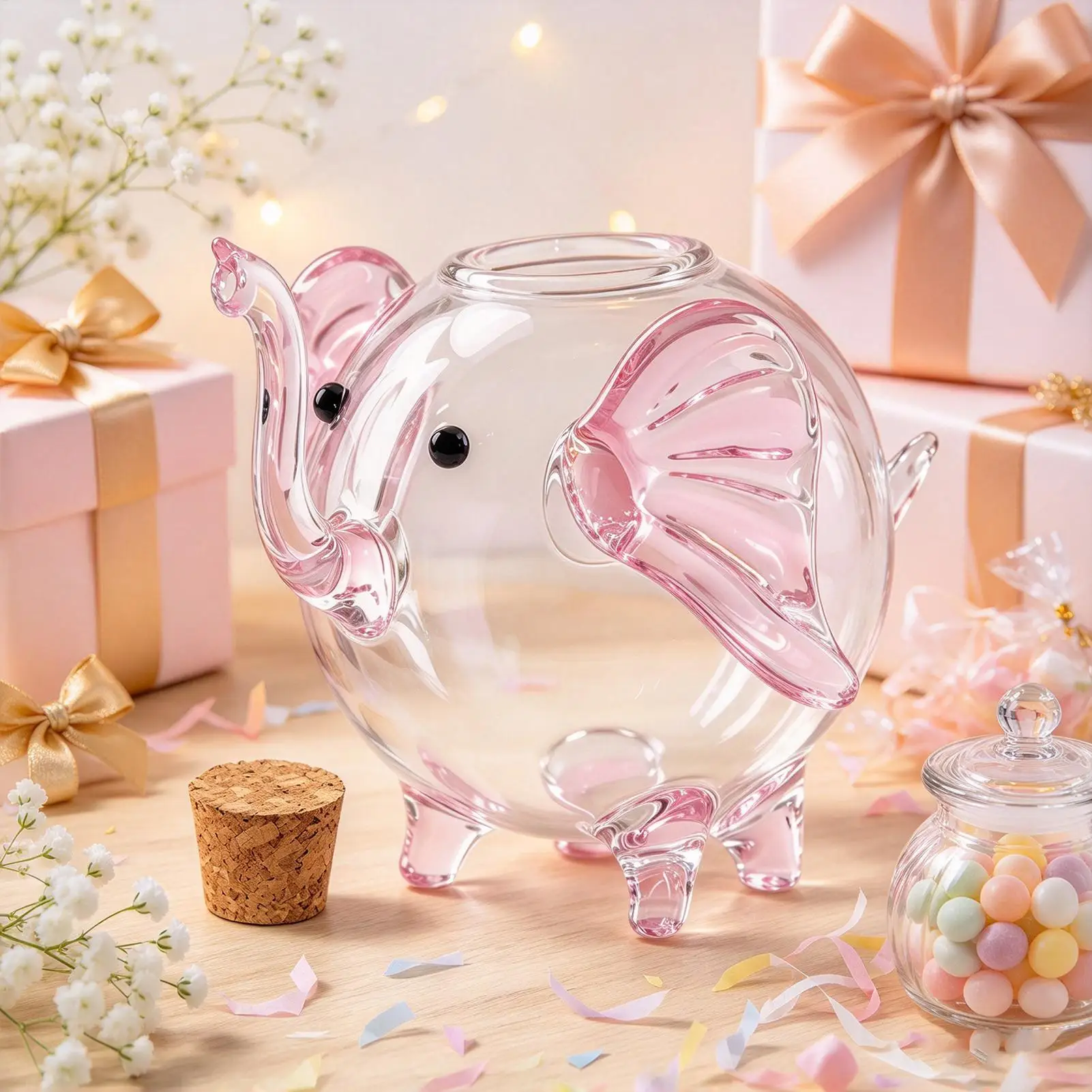Elephant Money Holder Clear Glass Elephant Shape Saving Holder Change Jar For Kids Adults Teens Boys Girls Gold Beans Birthday