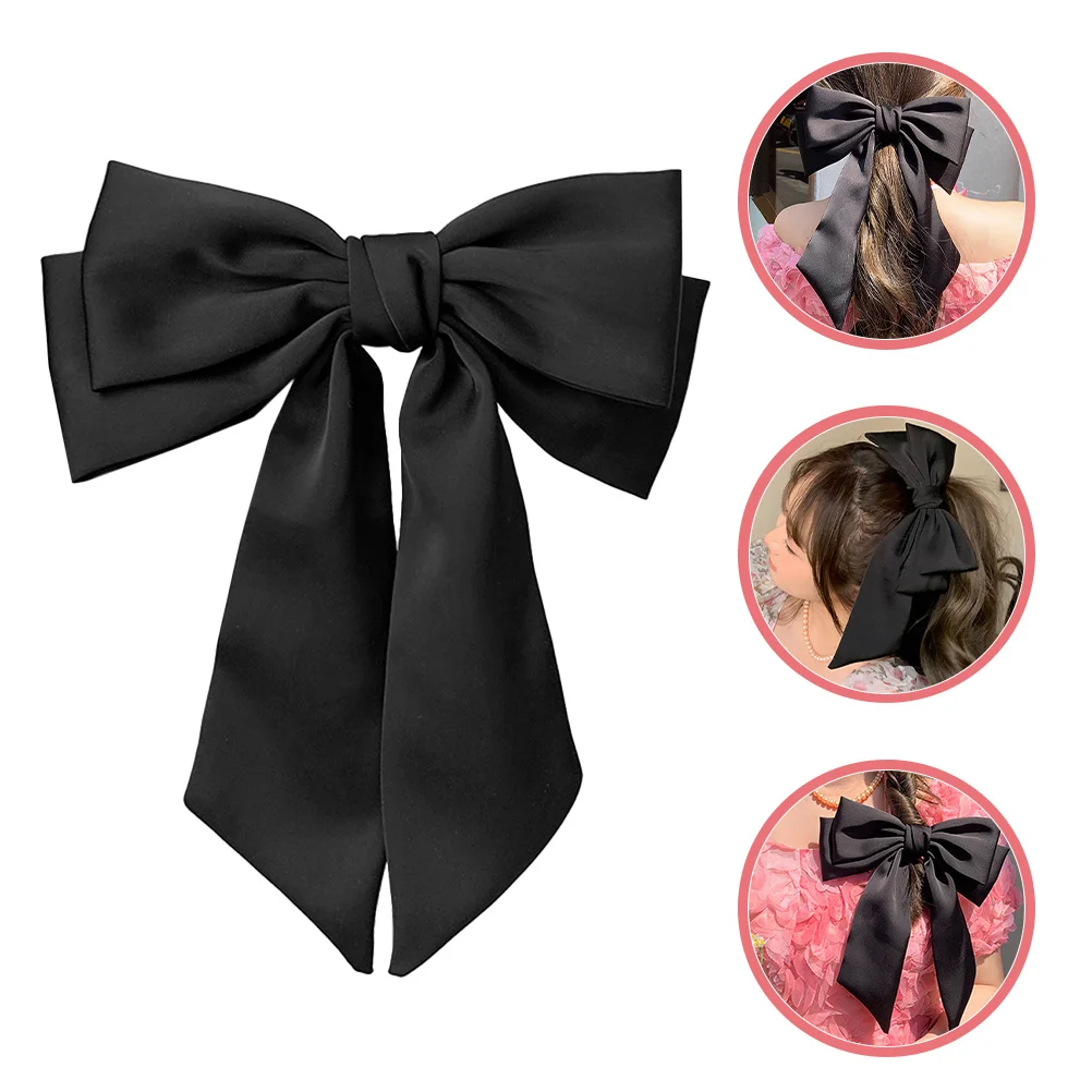 مشبك من الساتان، مشبك على شكل فيونكة كبيرة للنساء، شريط سميك أنيق، إكسسوارات للشعر للفتيات، أقواس للنساء #4