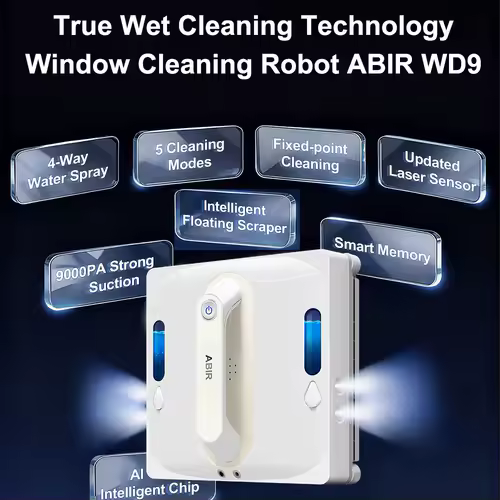 Robot Window Vacuum Cleaner ABIR WD9,4-Way Water Spray, Laser Sensor,9000PA Suction, Low Nosise,Wet Dry Scrape & Wipe in One - Image 2