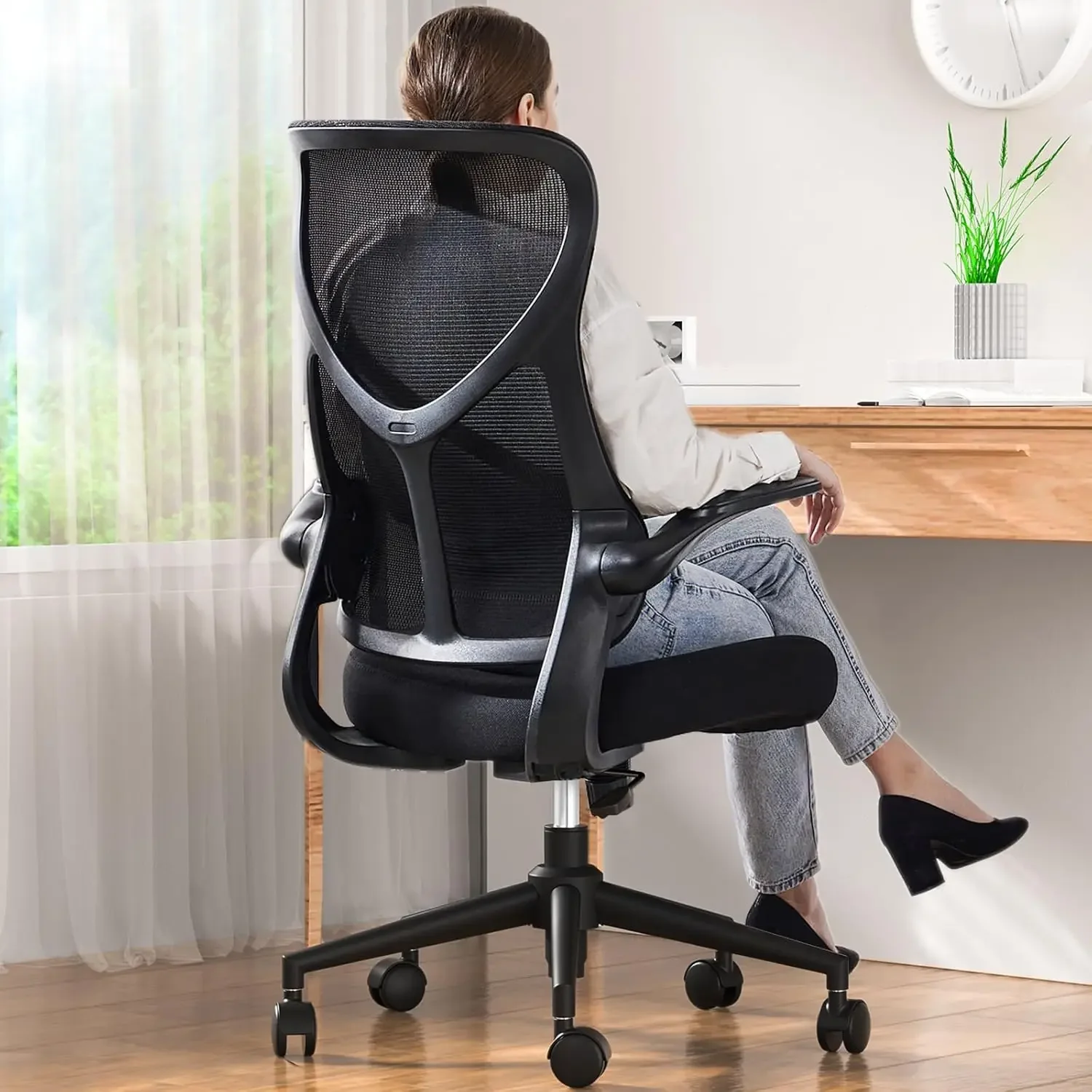 Sweetcrispy Ergonomic Office Desk Computer Chair, Comfy High Back Swivel Rolling Home Mesh Gaming Chairs with Wheels, Lumbar