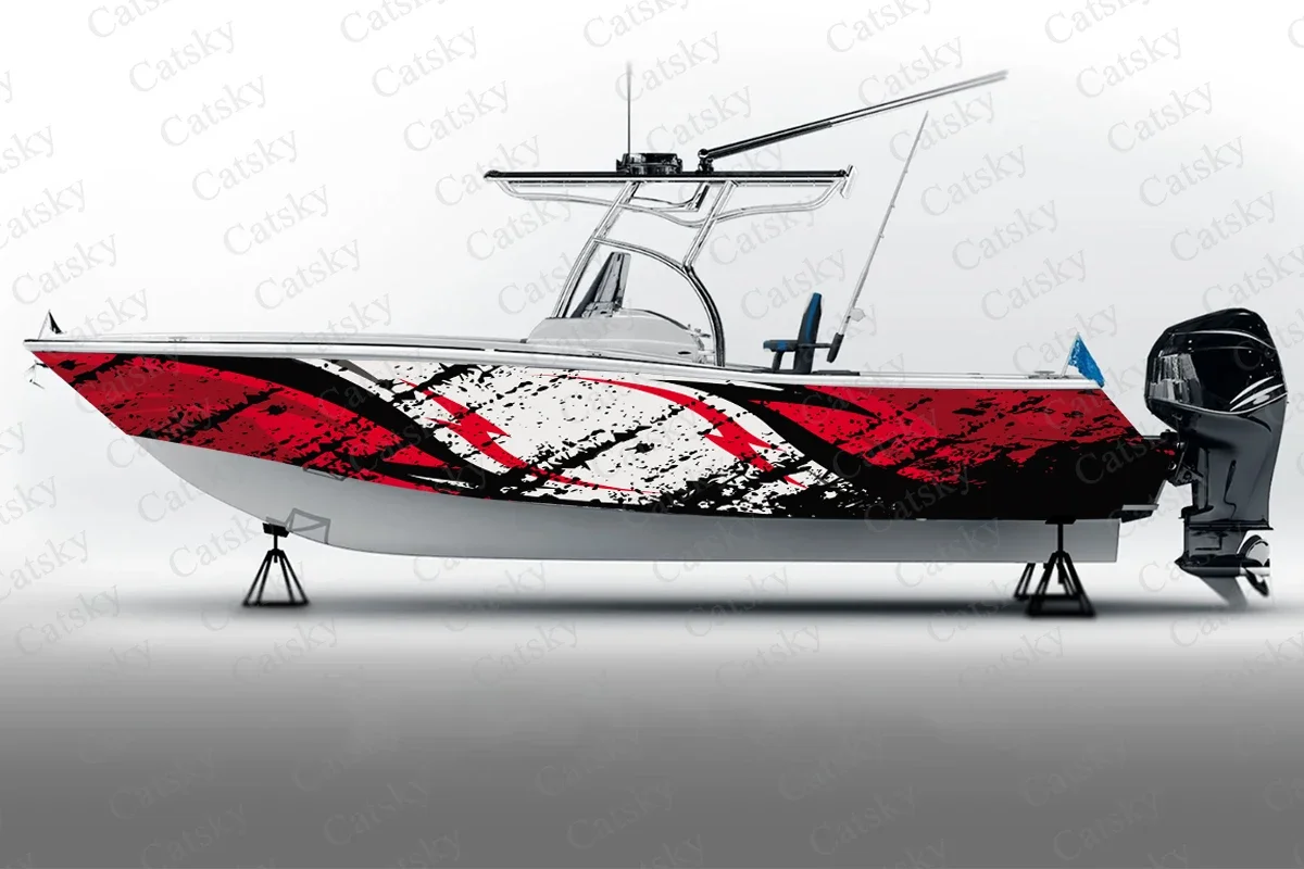 Splash ink abstract stripes Boat Sticker, PVC Waterproof Durable Vinyl Wrap Decals for Fishing Boats, Durable and Stylish Design