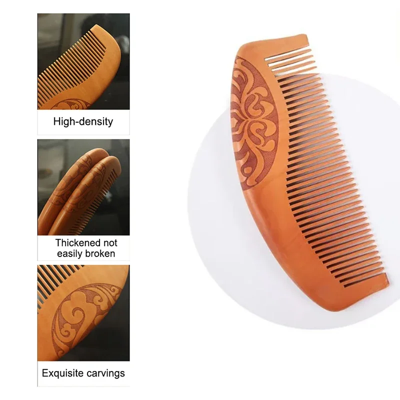 

Portable Detangling Natural Peach Wood Comb With Tassels Anti-Static Wide Tooth Combs Head Massage Hair Care Comb Accessories