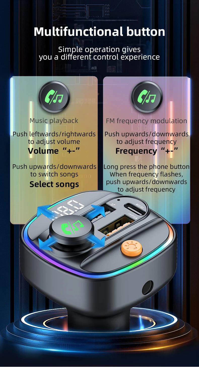 Bluetooth 5.4 FM-Transmitter, Freisprecheinrichtung, Auto-AUX-Radio-Modulator, MP3-Player mit 22,5 W und PD30 W Schnellladeadapter, Autozubehör – Detail 6