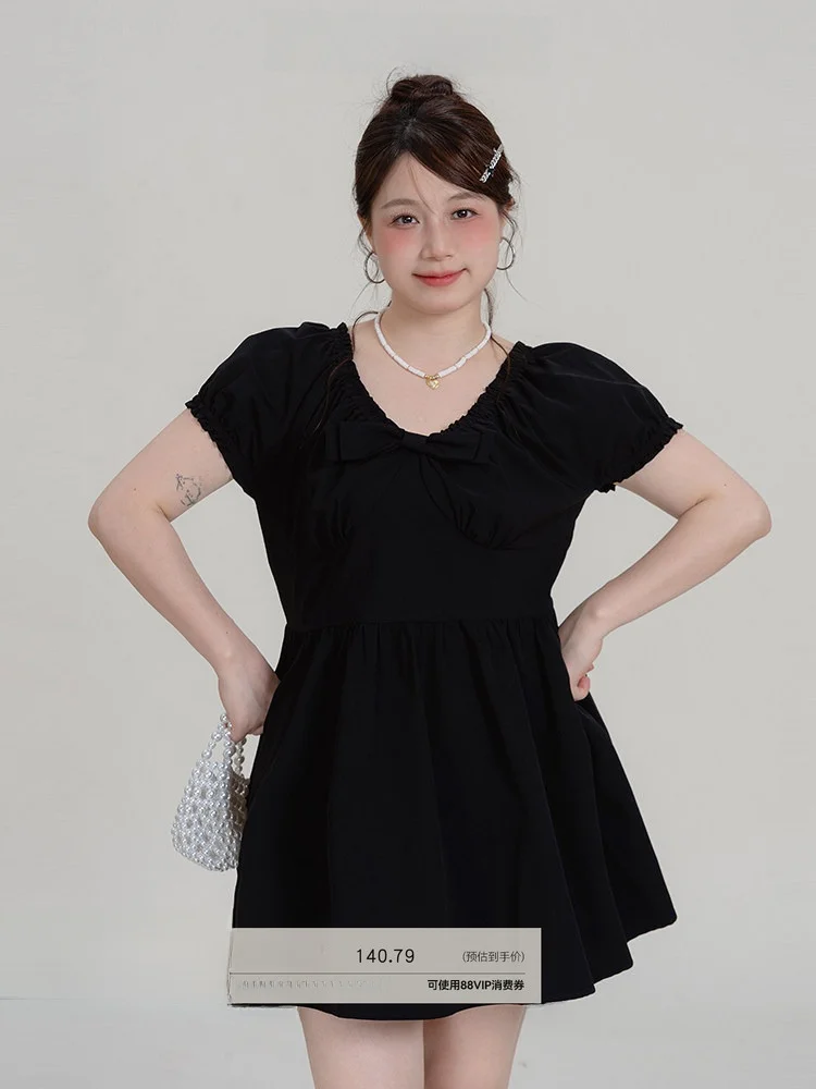 

Heynew plus Size Women's Dr Knot Long ort V-ne Slimming Bla Dr Korean Sle Commute Cotton Blend