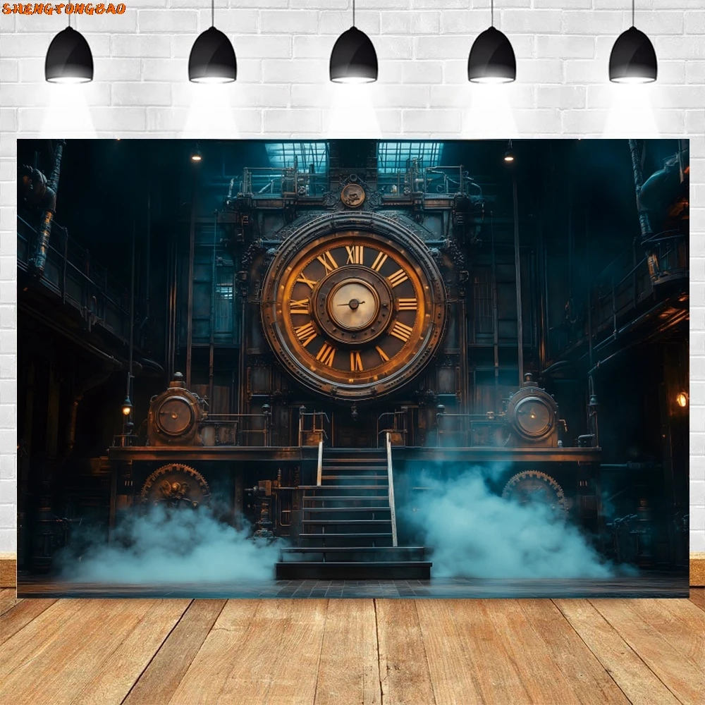 Retro Factory Clock Backdrop Baby Kids Family Christmas Eve New Year's Party Portrait Photography Background Decor Photo Studio