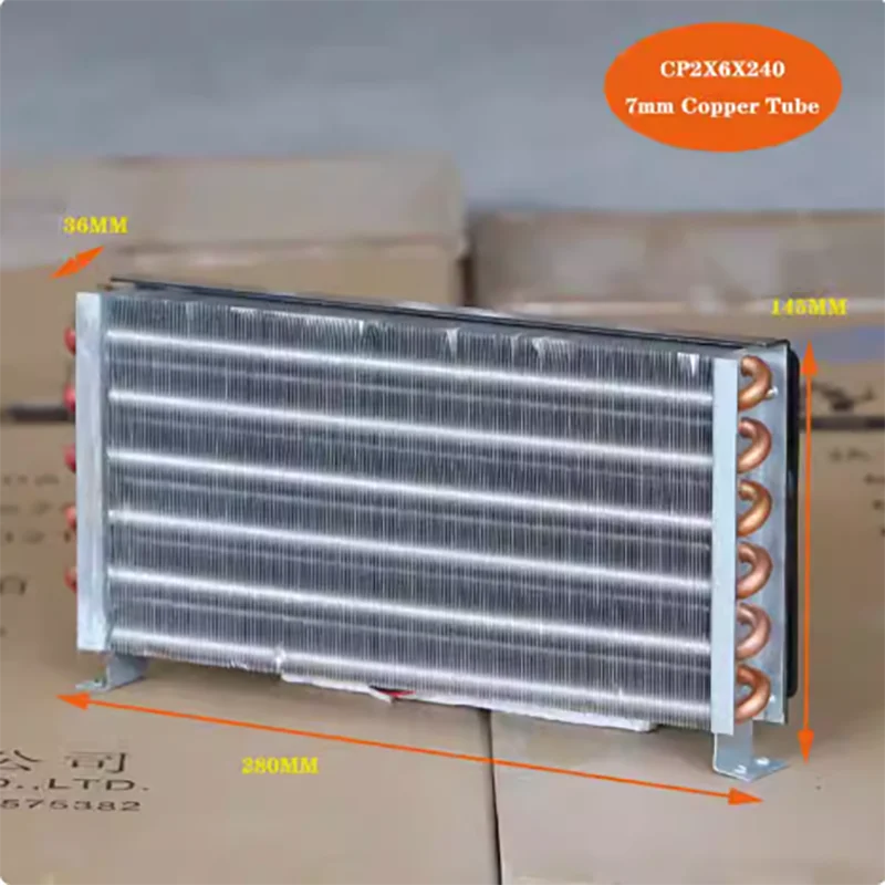 CP2x6x240 miniature evaporator air-cooled condenser copper tube finned radiator can be equipped with 2 fans