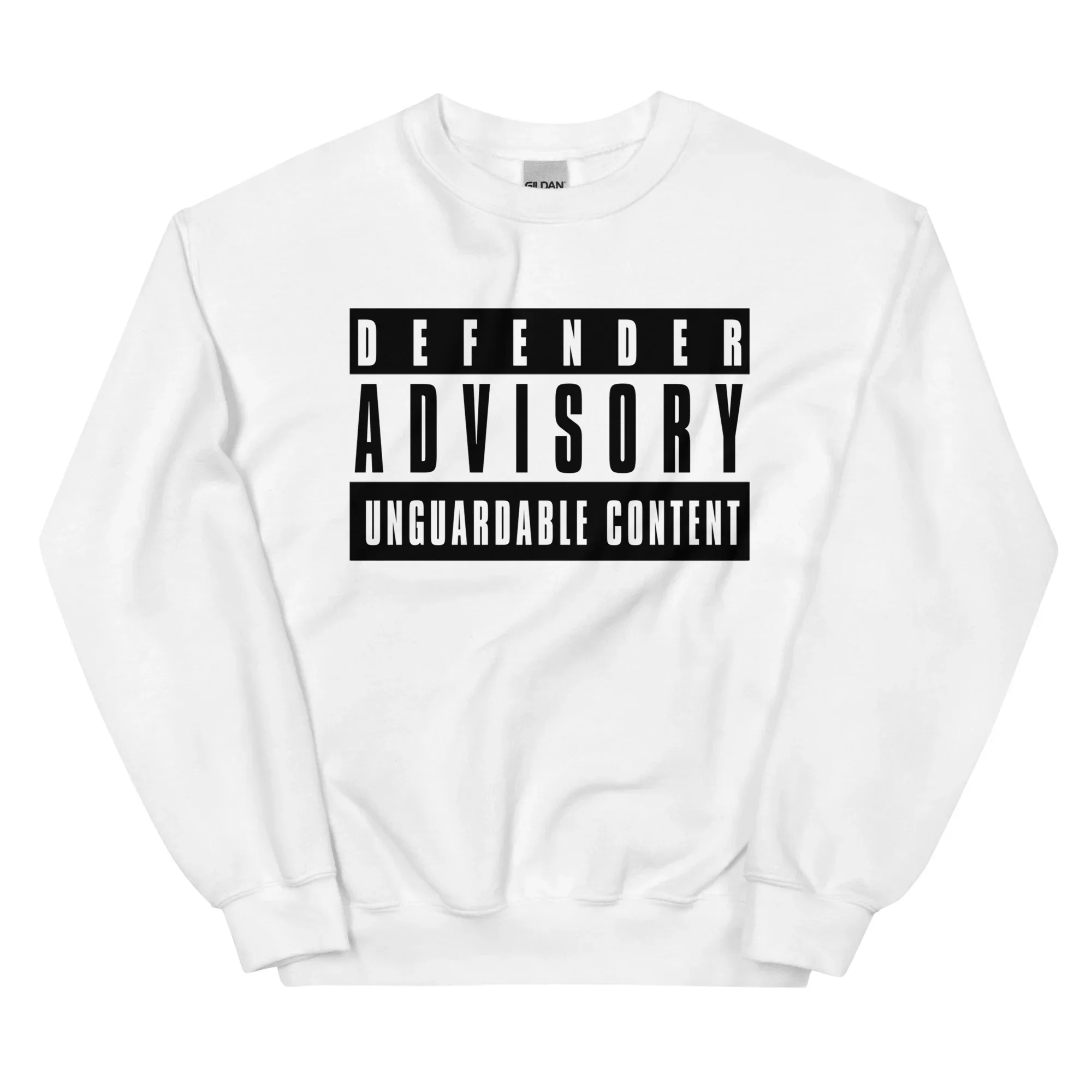 

Autumn and Winter Style Street - Inspired Defender Advisory Text Graphic Cotton Crew Neck Sweatshirt