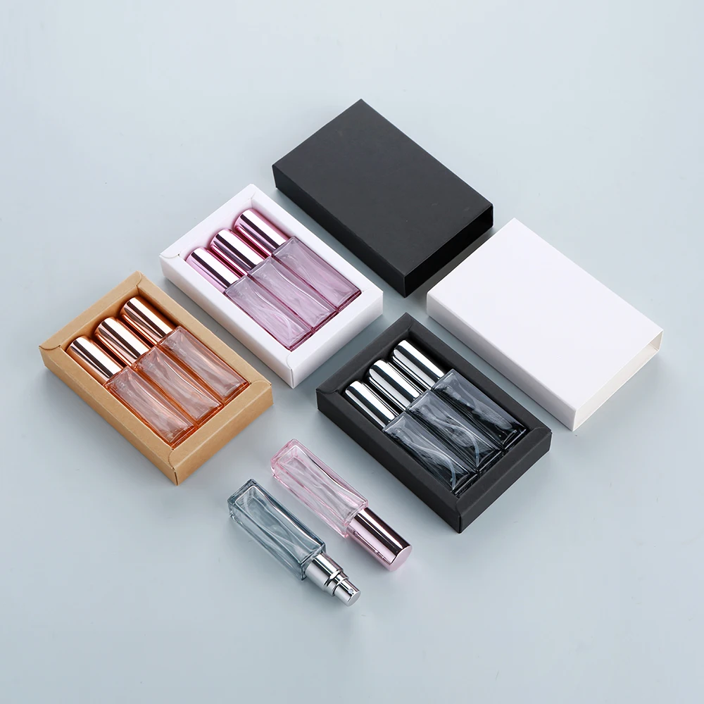 1박스에 3개 10ml 향수병 컬러풀 두꺼운 유리 향수병 향수 분무기 정교한 포장 상자 선물