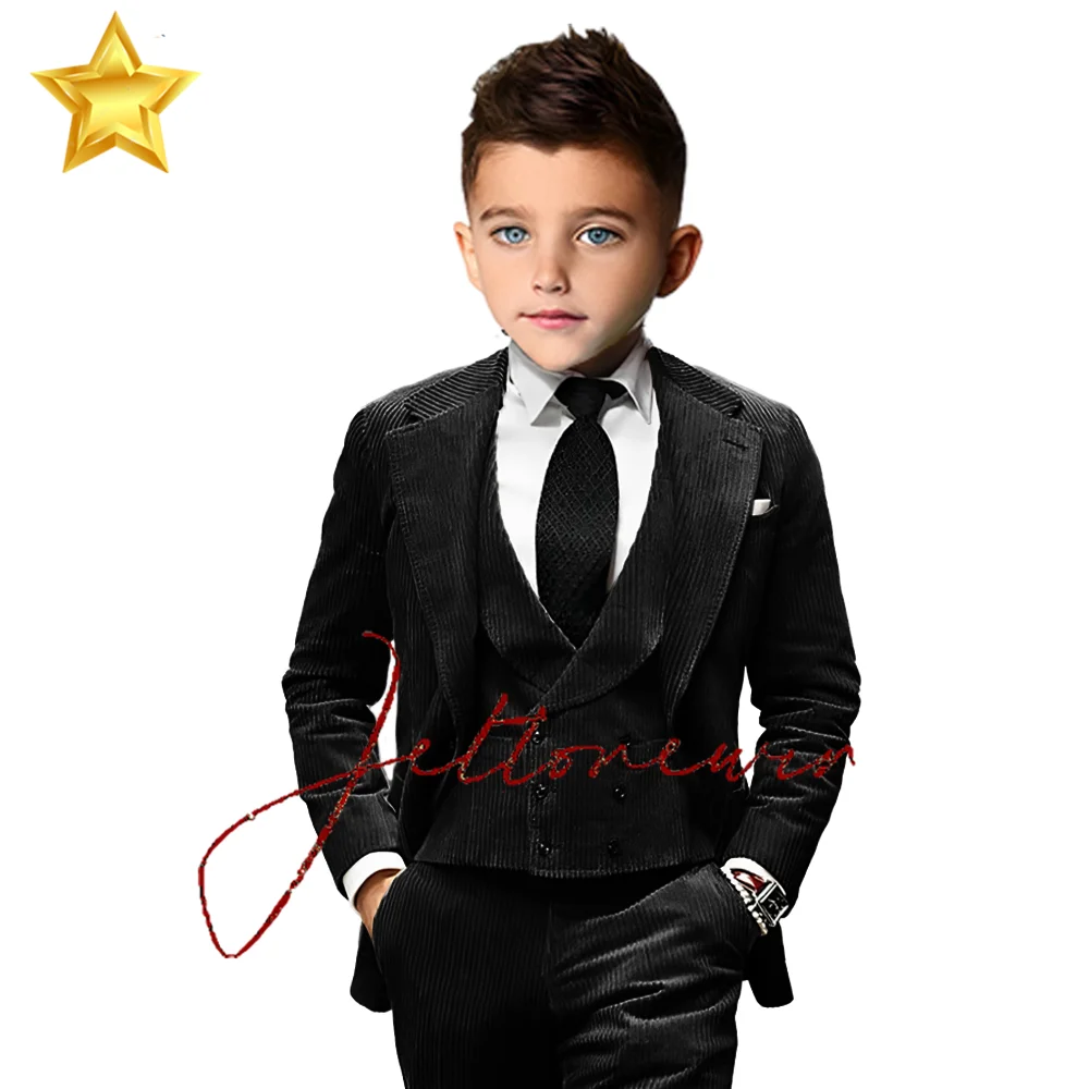 Boy Suits Blazers Costume Brown Corduroy Vintage kids Tailor-Made 3 Pieces Wedding Child Tuxedo Prom Slim Fit 3Pcs