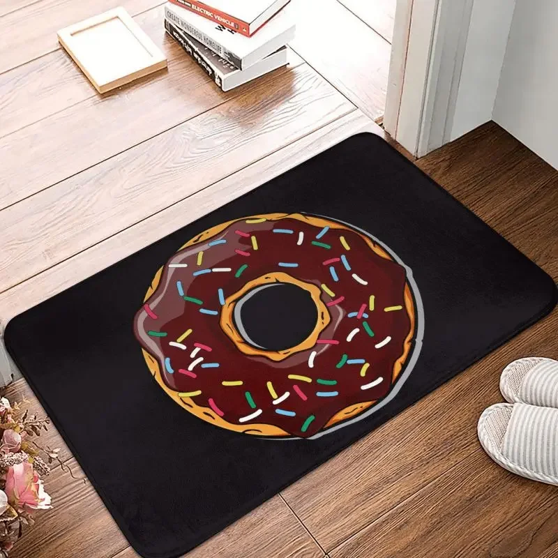 Chocolate Cartoon Donut With Sprinkles Cutout Door Floor Kitchen Bathroom Mat Doughnut Doormat Garage Entrance Rug Carpet