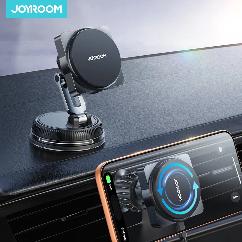 

Магнитное автомобильное зарядное устройство Joyroom с сенсорным управлением, беспроводная зарядка 15W, крепление на воздуховод или панель приборов для iPhone.