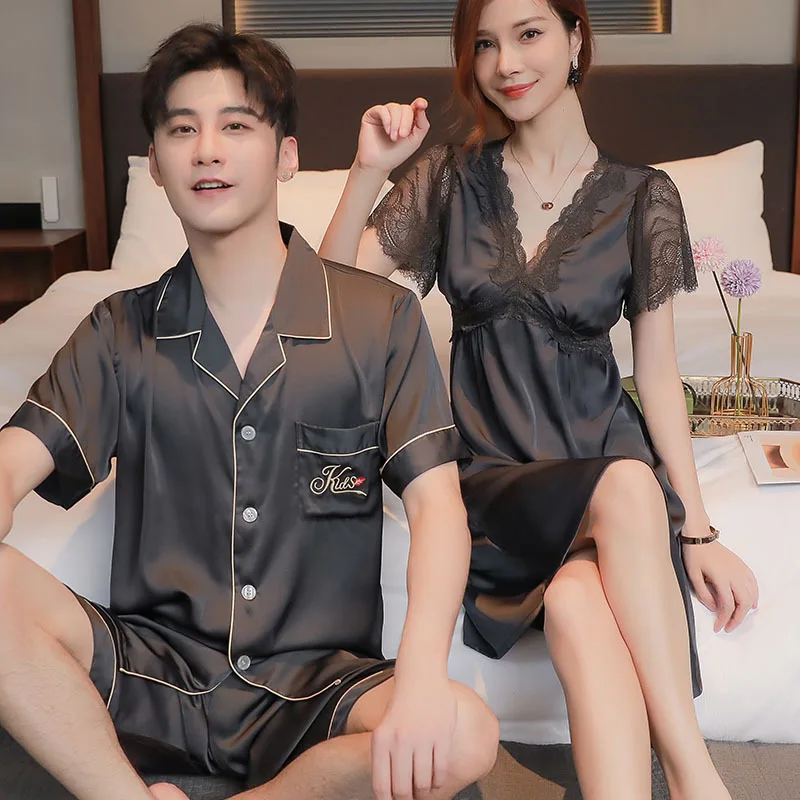 

Sleepwear Couple Summer Thin New Ice Silk Home Soft Simple Cozy Leisurely Slim Loose Fit Casual Breathable High Quality Cool