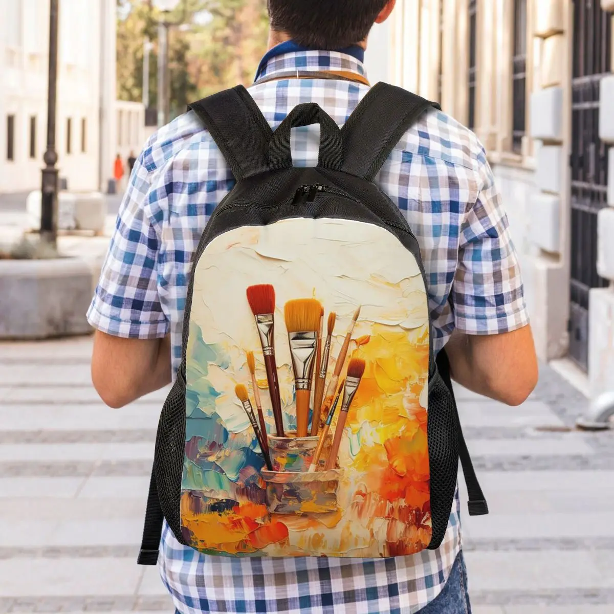 Colour Paint Brush Brushes Print Backpack Student Boys Girls BookBag School Bag Laptop Shoulder Bags