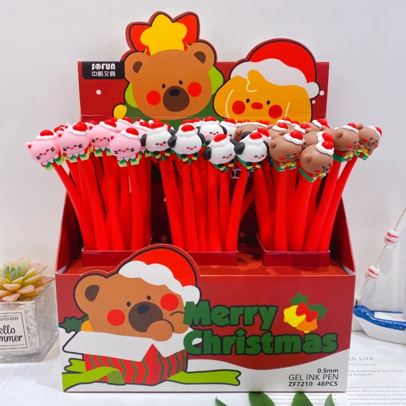 

24pcs/lot Kawaii Christmas Bear Dog Cat Gel Pen Cute 0.5mm Black Ink Neutral Pens Promotional Gift Office School Supplies