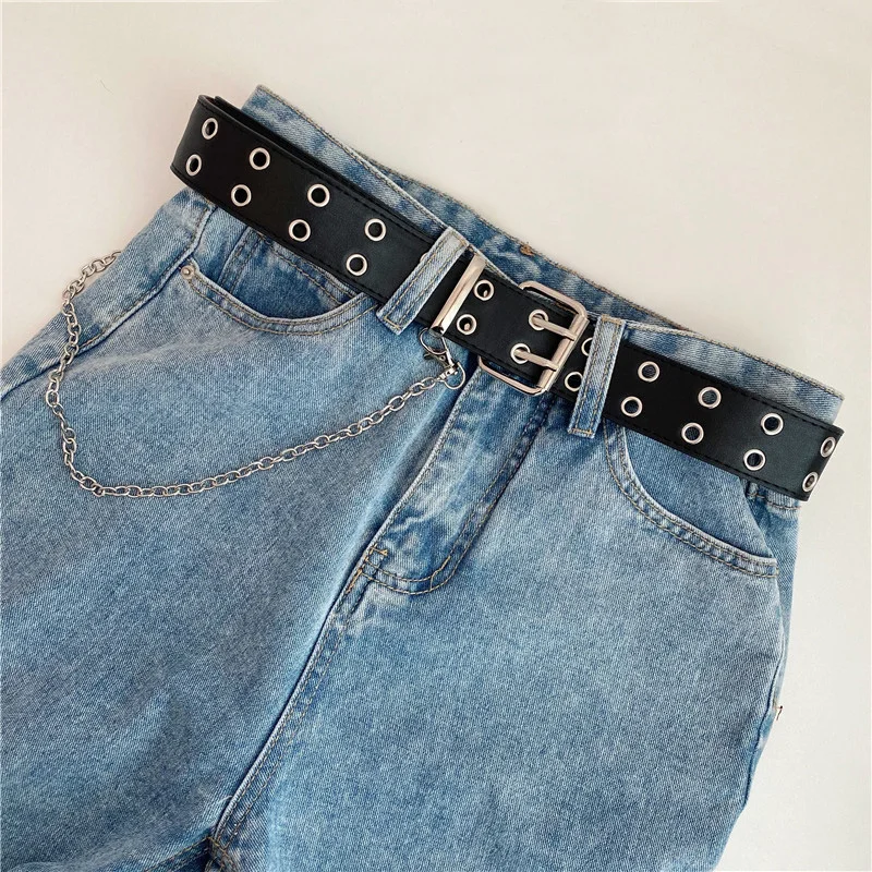 Cinto de couro do plutônio do punk para os homens da dupla fileira buracos cinta de cintura y2k designer masculino calças jeans femininas cintura decorativa