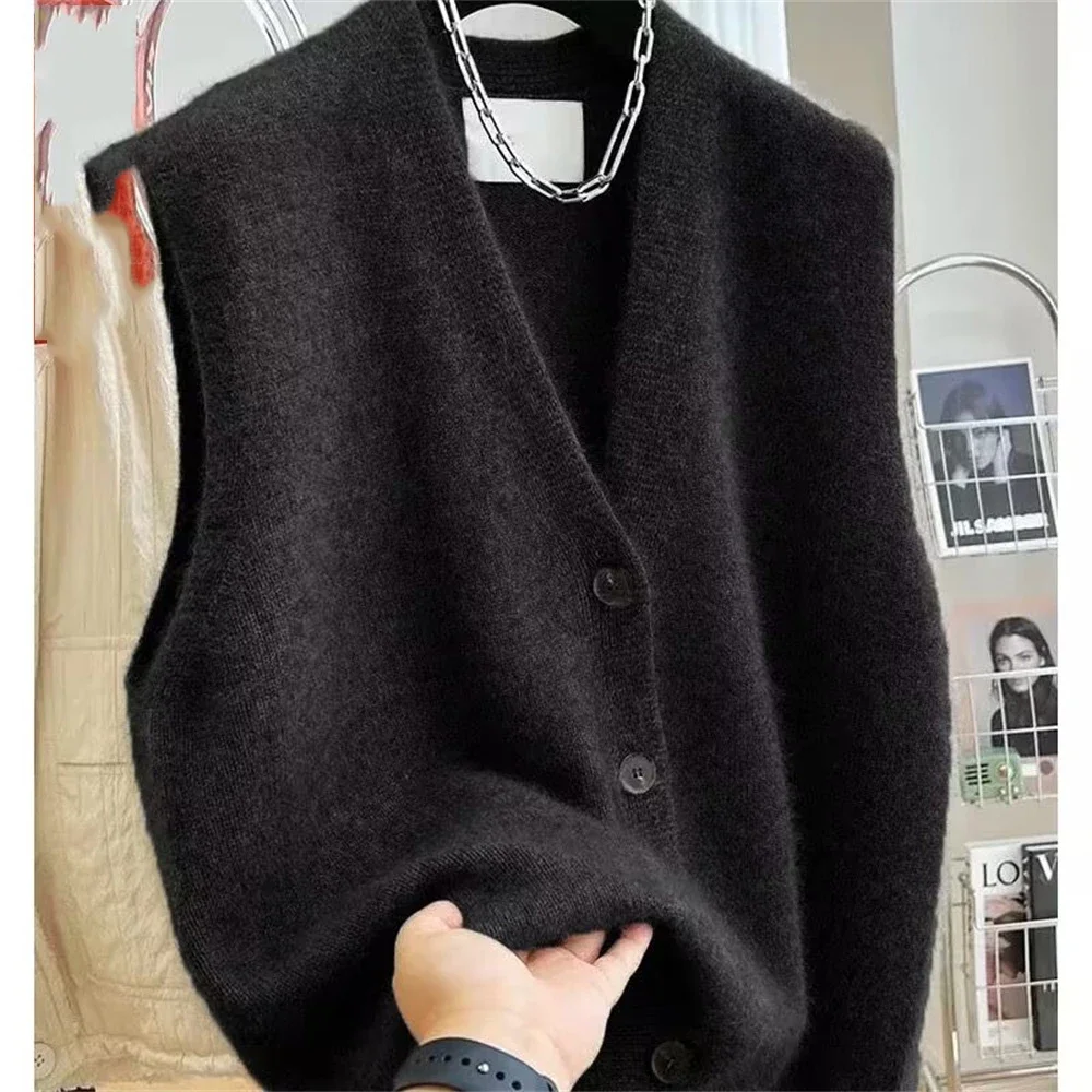 2025 nuevo suéter con cuello en V para mujer, chaleco, abrigo, cárdigan de punto sin mangas a la moda para mujer, chalecos, ropa de estilo coreano, Top