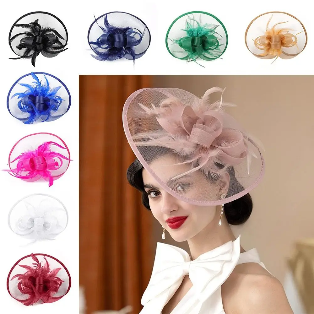 Feathers Hair Band New Tea Party Makeup Prom Party Headpiece Bridal Bow Hat Headdress Women