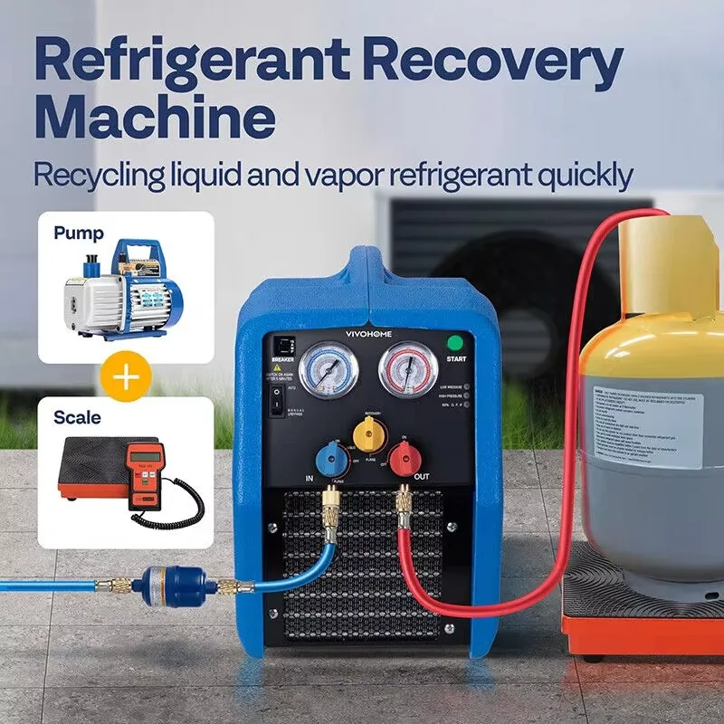 Portable Refrigerant Recovery Machine with Engine Pump Bearing & Motor for R1234yf/R32 3/4HP AC HVAC Recycling Tool