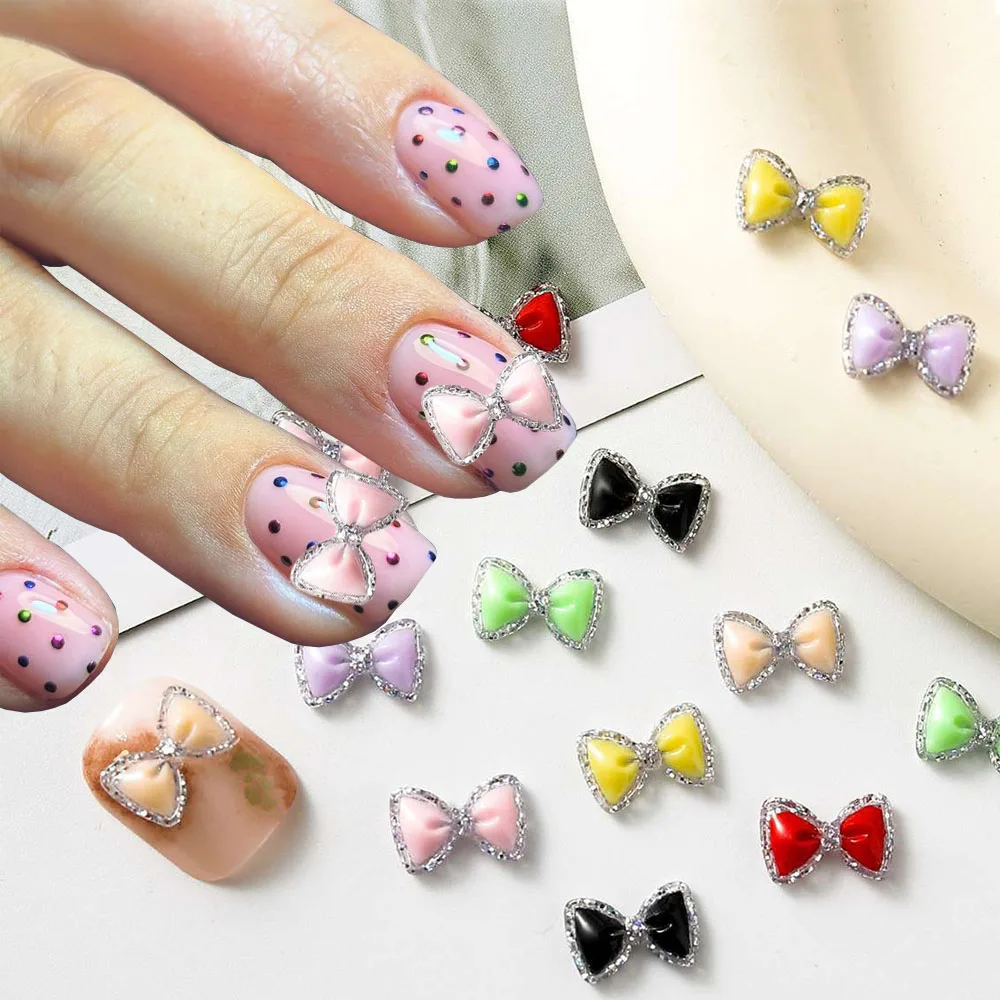 50pcs Mixed Color Glitter Sequins Mini Bowknot Nail Decoration Shiny Chubby Bow Nail Art Charms Glow-in-the-dark Manicure Parts