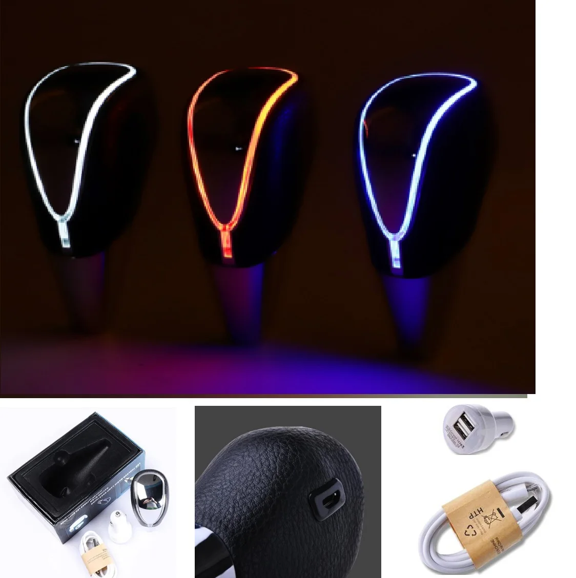7 Colors Changes Activated Car Gear Shift Knob 5 6 Speed LED Gear Handball Knob Light Cigarette Lighter Charger Knobs AT MT