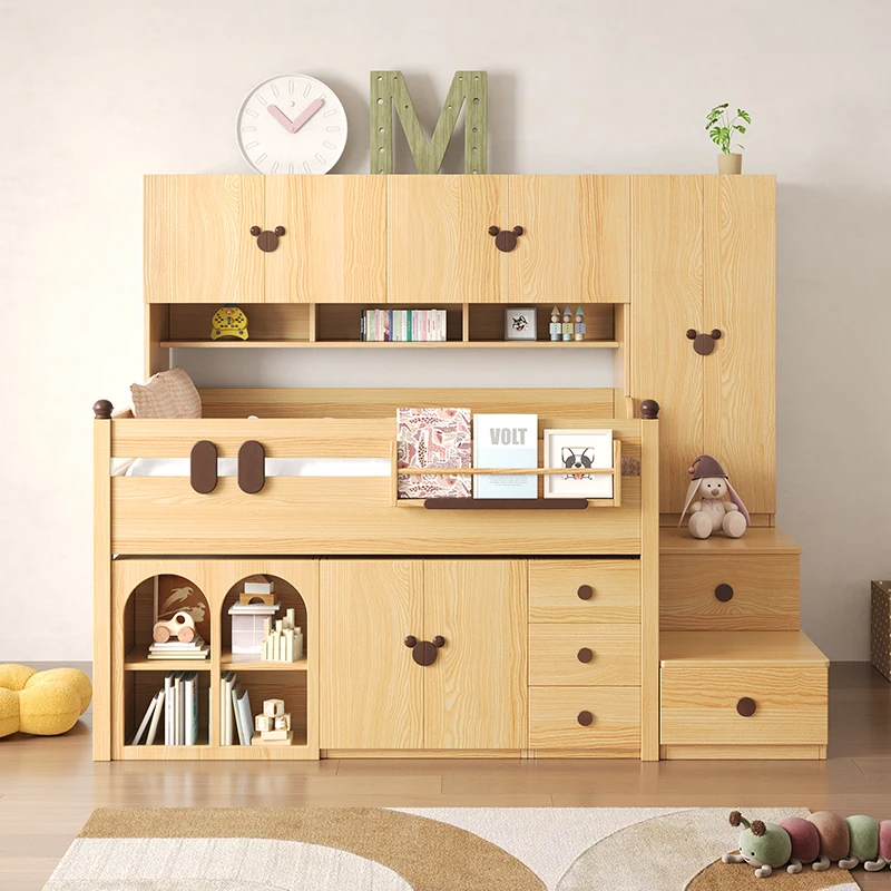 

Solid wood bed under table wardrobe integrated children's bed
