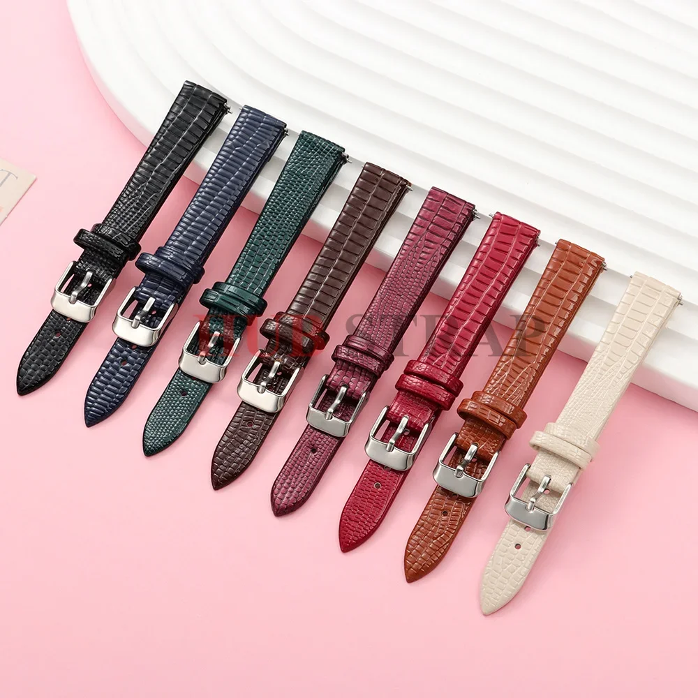 Soft Lizard Texture Leather Watchband Pin Buckle Watch Strap 10mm 12mm 14mm 16mm Ultra-thin Universal Women Men Wristwatch Band