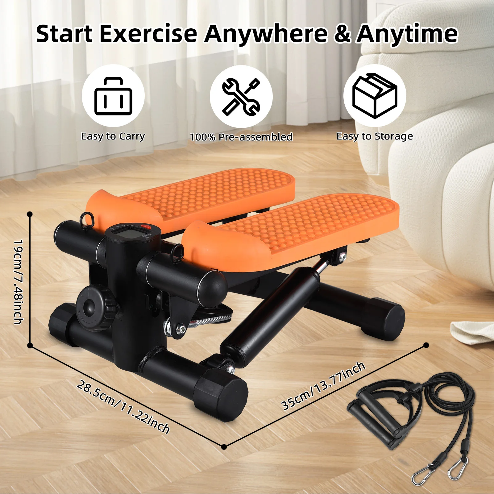 Mini Stepper For Exercise At Home With Resistance Bands LCD Display Capacity 100kg Stair Stepper for Home Workout Fitness