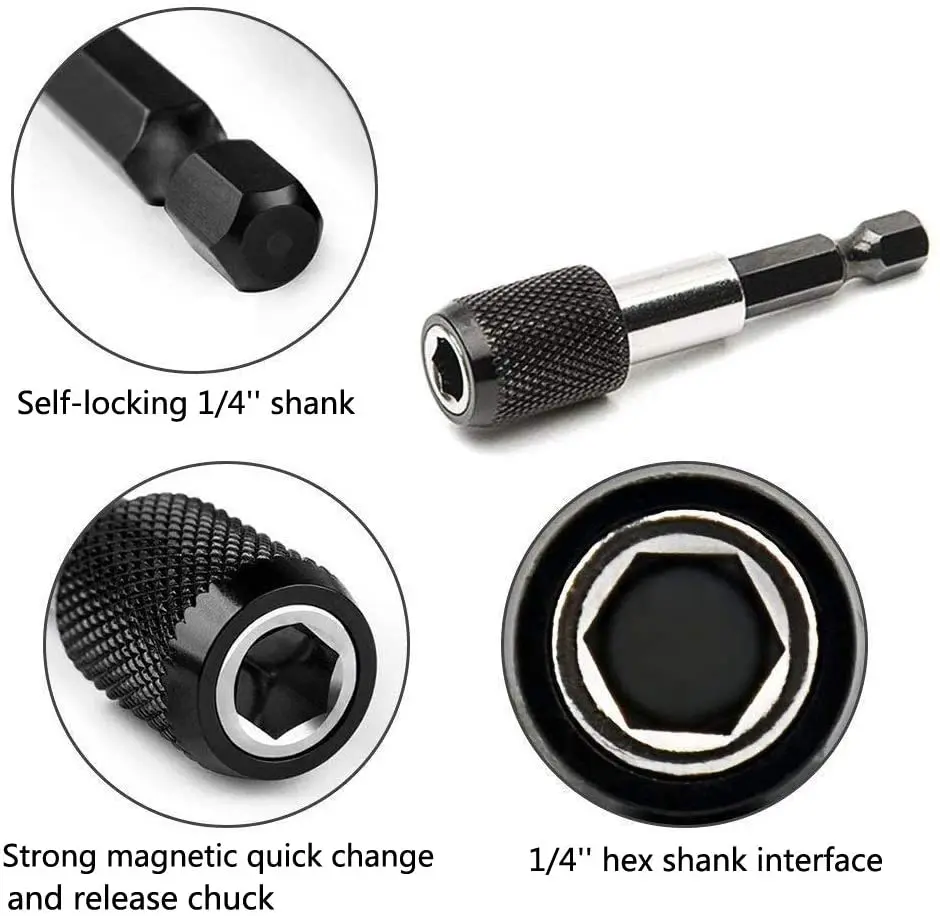Kẹp Từ Đầu Giá Đỡ 1/4 Inch Chuôi Lục Giác Phát Hành Nhanh Tay Bit Đựng Nối Dài Cần Hexgon Bit Khoan Chuck