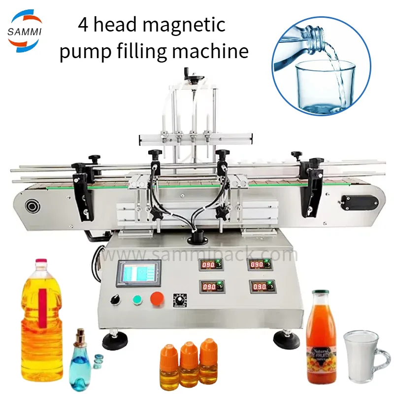 Riempitrice semiautomatica per olio essenziale liquido da 5-500 ml, bevande, salsa di soia, aceto, bottiglia d'acqua, con trasportatore