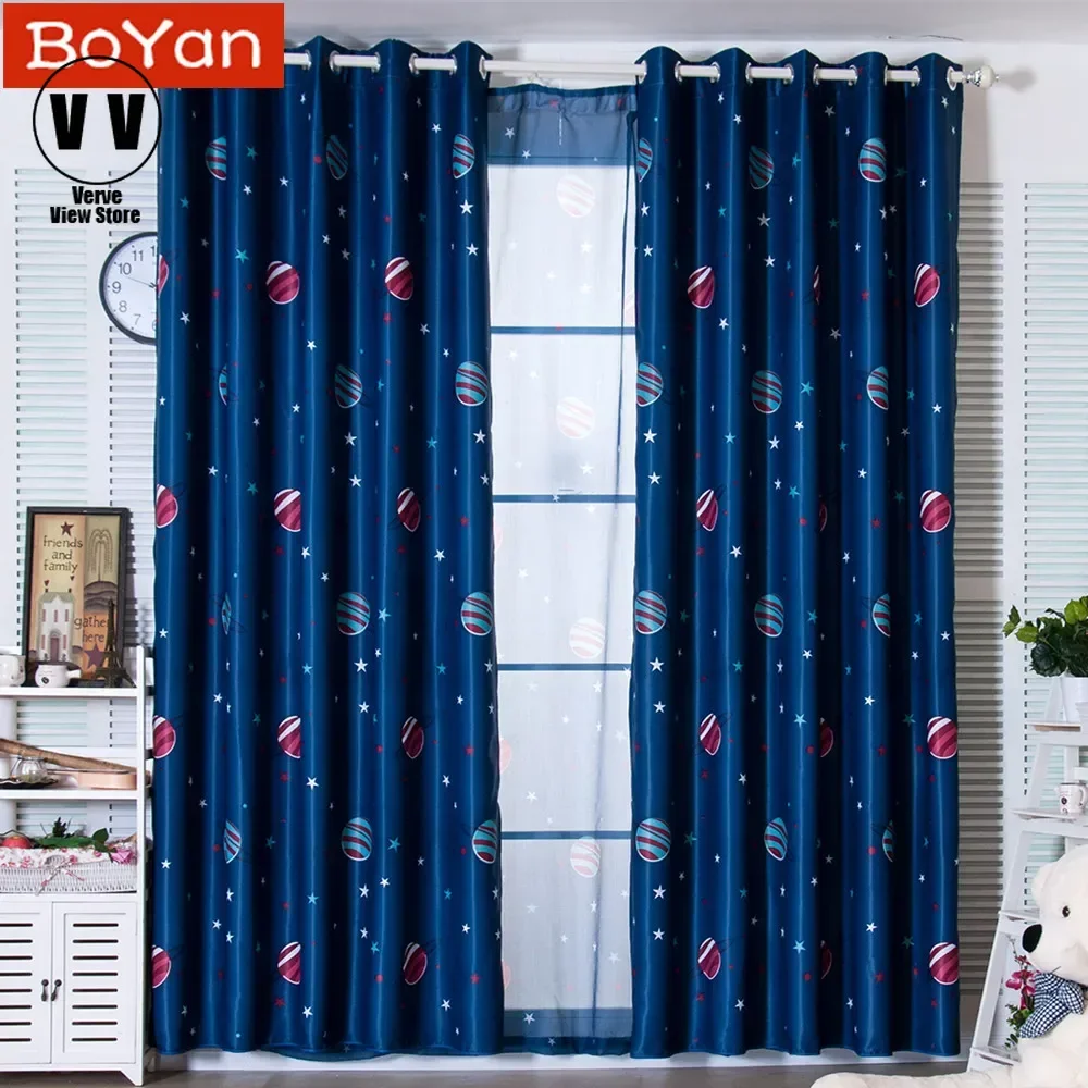 

Latest Style Planets Stars Pattern Blackout Curtains for Boys Room Navy Drapery Baby Kids Room Cortinas Window Treatments