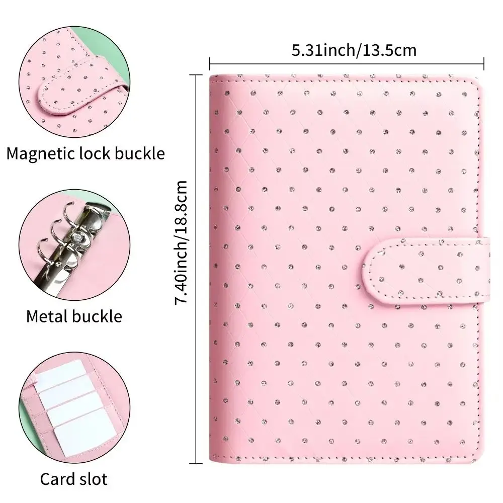 Rainstone Patterned Cover Money Saving Binder 6-Ring PU Leather Mini Budget Binder Tear Resistant A6 Savings Challenges Book