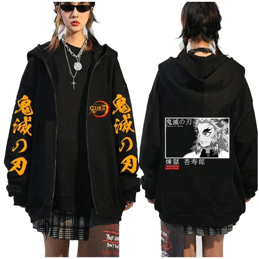 

2025 Autumn Winter Anime Demon Slayer Hoodie Zipper Men's Harajuku Street Vintage Sweater Oversized Women Long Sleeve Unisex Top