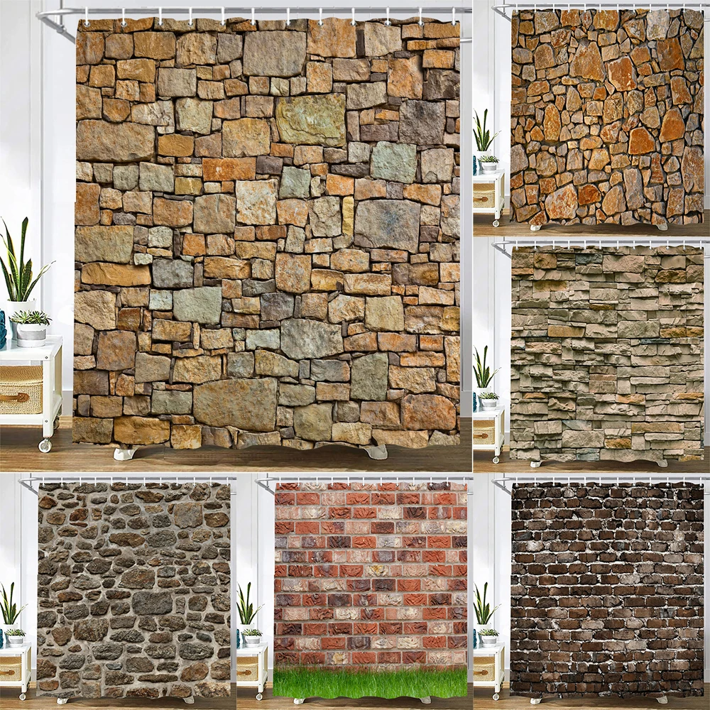 

Stone Wall Painting Shower Curtain Bathroom Curtain Polyester Fabric Art Shower Curtains Restroom Decor Waterproof With Hooks