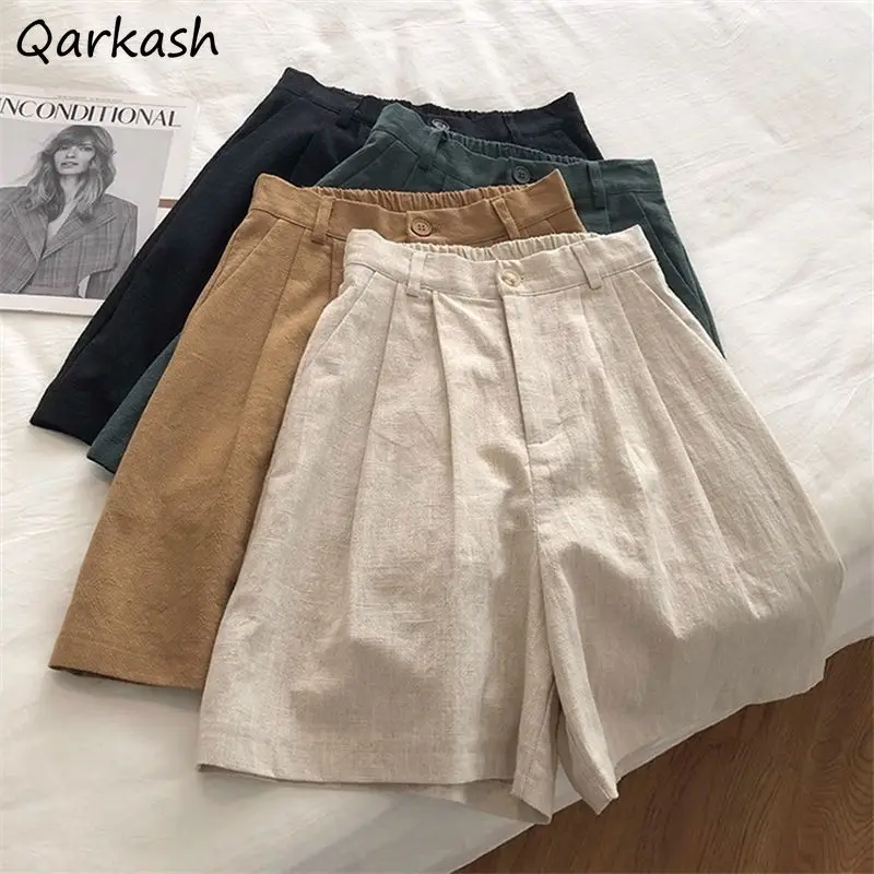 

Shorts Women Japanese Style Literary Vintage High Waist Solid Korean Fashion Summer All-match Thin Y2k Casual Simple Ins Chic