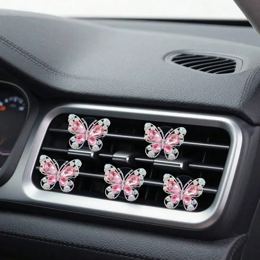 

2pcs Rhinestone Butterfly Air Vent Clip, Fashionable & Cute Car Accessories, Fragrance-Free - For