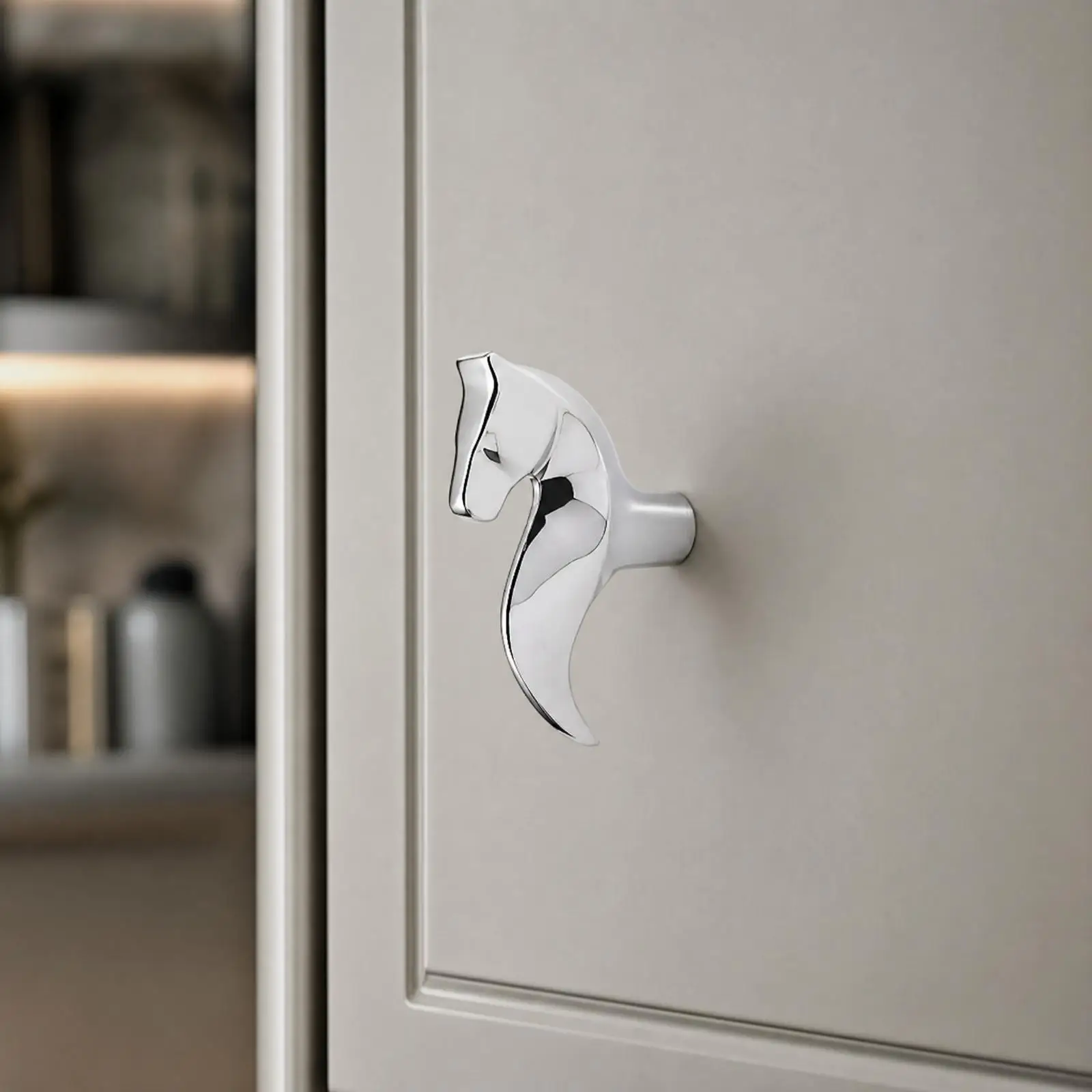 Cabinet Door Pull Zinc Alloy Sculptural Horse Curve Silver Handle for Kitchen Cupboard Drawer Knob Furniture Hardware