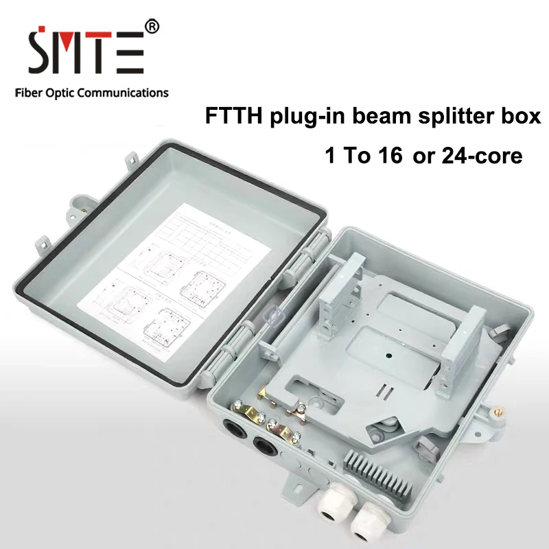 صندوق مقسم الألياف الضوئية 1 دقيقة 16 صندوق مقسم 24 النواة صندوق مقسم بصري المكونات في FTTH بطاقة المكونات في القطب المثبت على الحائط