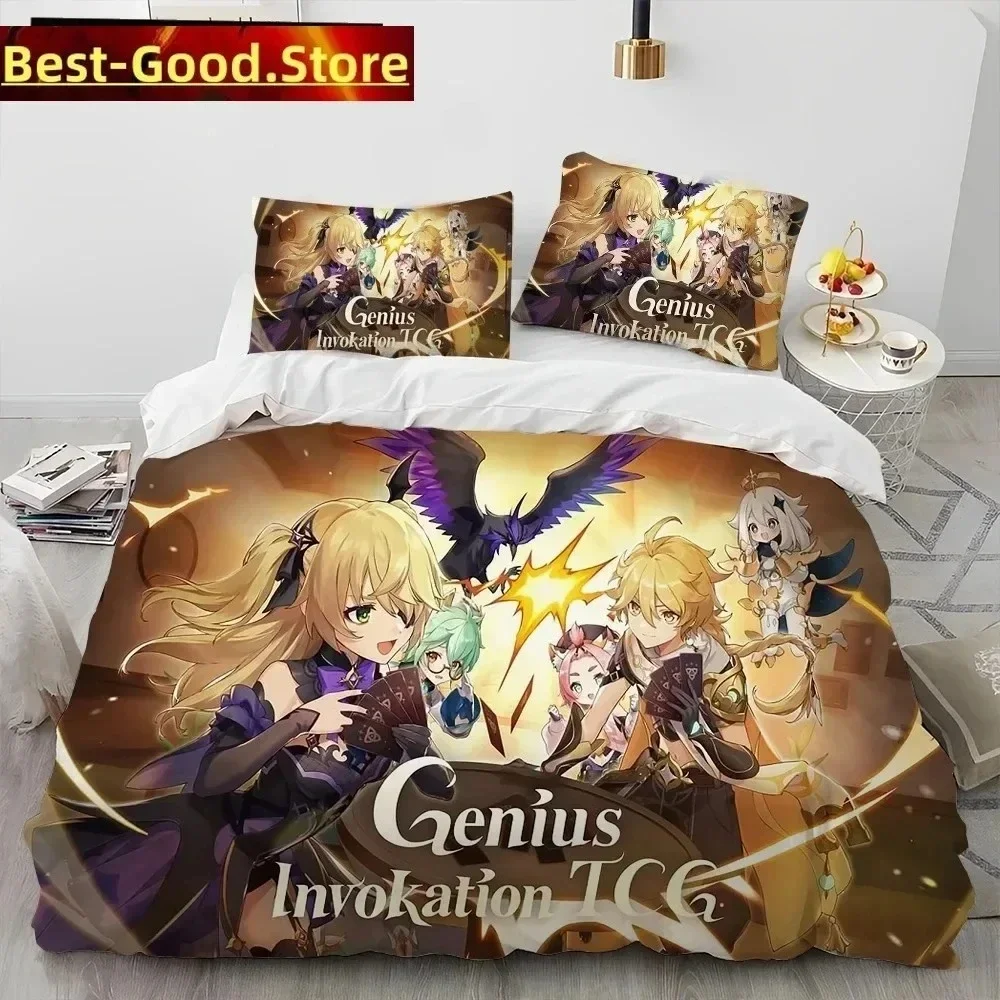 Genshin Impact Game Gamer Bedding Set Printed Bed Set With Pillowcase Bed Duvet Cover Soft Single Double Queen Super King Size