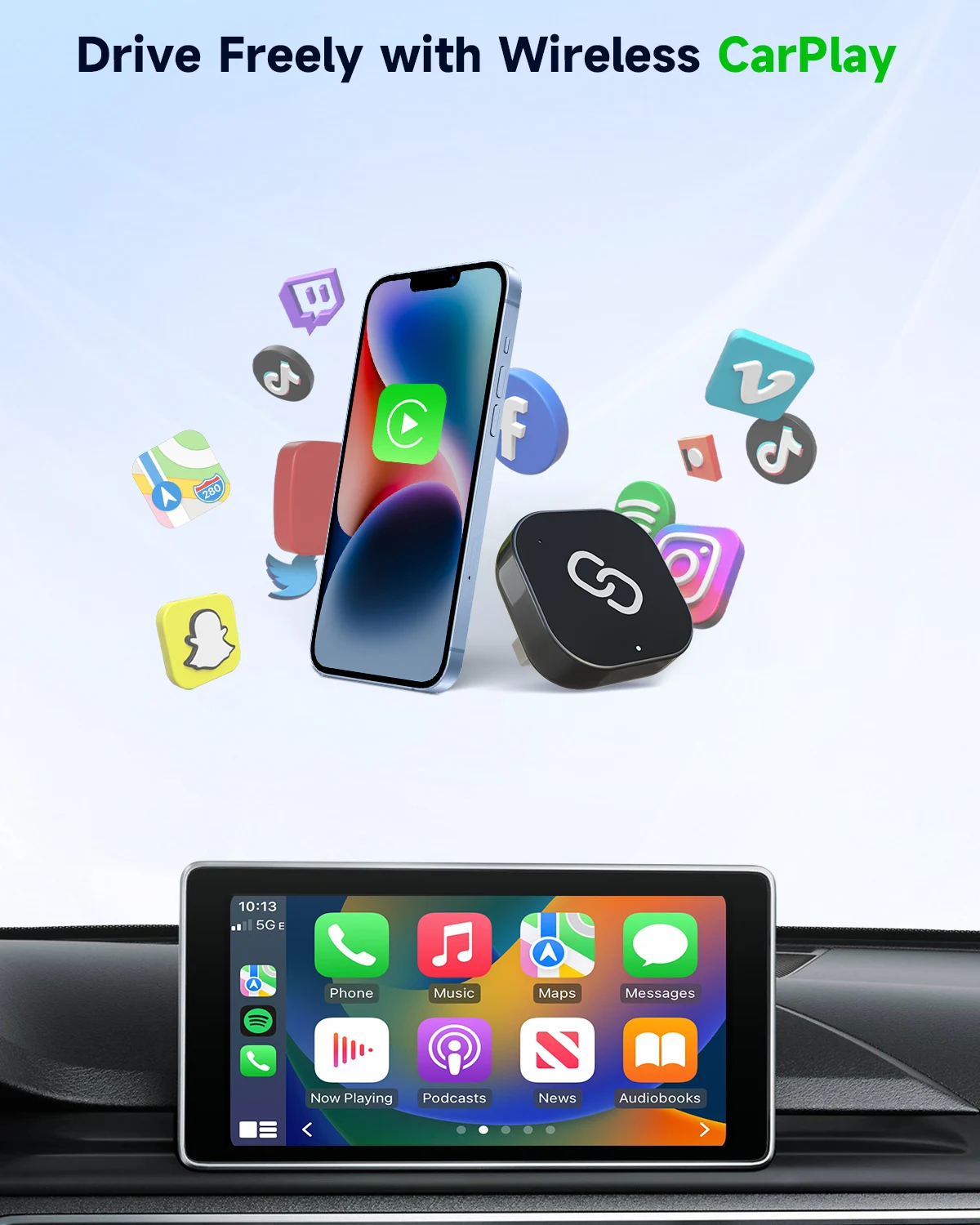 Wireless CarPlay & Android Auto Adapter Plug & Play, Auto Reconnect, Wired to Wireless,Compatible with iPhone\Android-Grey