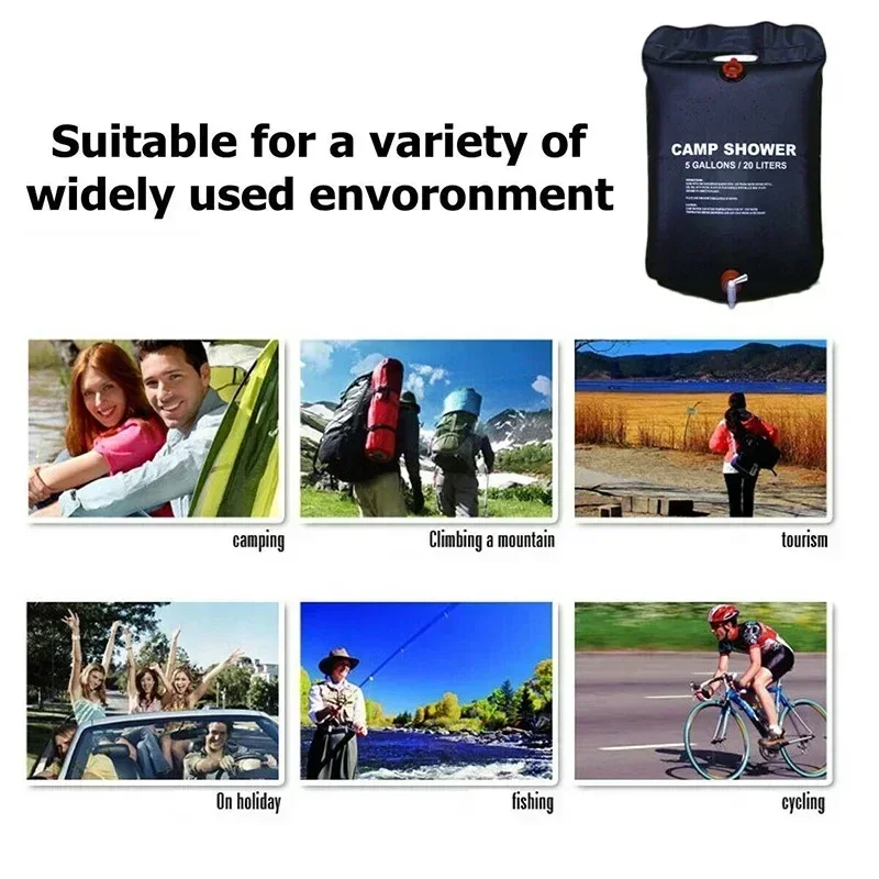 Große Kapazität, 20 l, Outdoor-Duschtasche, solarbetriebene Heizung für Camping, Strandausflug, tragbare Badesolösung, Outdoor-Camping – Detail 5